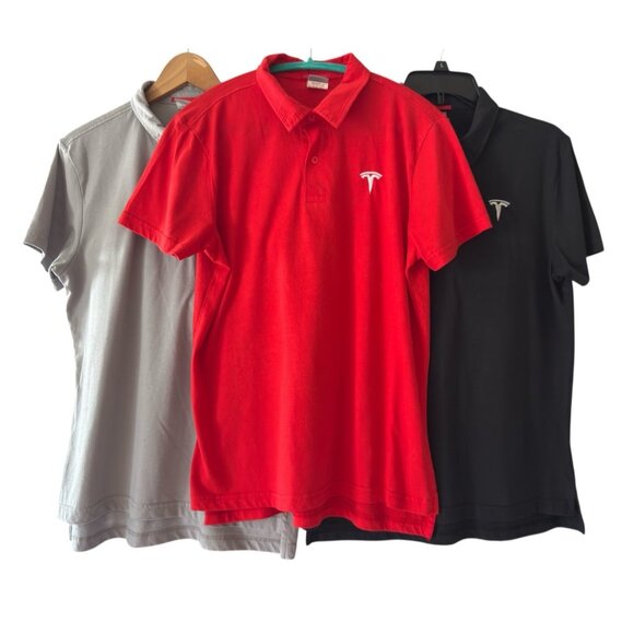 Tesla Bundle of 3 Gray-Black-Red Collared Short Sleeve Pullover Polos Men's M - Picture 1 of 12